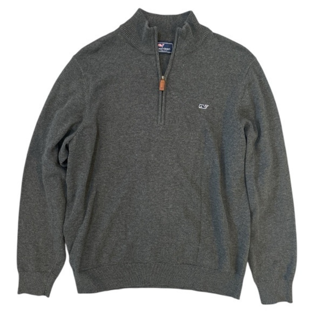 Vineyard Vines Graphite Gray Solid Cotton 1/4 Zip Pullover Sweater Size Large